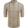 image:imageCOOFANDY Mens Cuban Guayabera Shirt Casual Long Sleeve Button Down Shirts Band Collar Linen Summer Beach ShirtKhaki