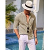 image:imageCOOFANDY Mens Cuban Guayabera Shirt Casual Long Sleeve Button Down Shirts Band Collar Linen Summer Beach ShirtKhaki