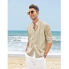 image:imageCOOFANDY Mens Cuban Guayabera Shirt Casual Long Sleeve Button Down Shirts Band Collar Linen Summer Beach ShirtKhaki
