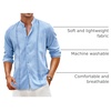 image:imageCOOFANDY Mens Cuban Guayabera Shirt Casual Long Sleeve Button Down Shirts Band Collar Linen Summer Beach ShirtLight Blue