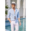 image:imageCOOFANDY Mens Cuban Guayabera Shirt Casual Long Sleeve Button Down Shirts Band Collar Linen Summer Beach ShirtLight Blue