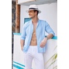 image:imageCOOFANDY Mens Cuban Guayabera Shirt Casual Long Sleeve Button Down Shirts Band Collar Linen Summer Beach ShirtLight Blue