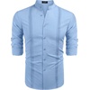 image:imageCOOFANDY Mens Cuban Guayabera Shirt Casual Long Sleeve Button Down Shirts Band Collar Linen Summer Beach ShirtLight Blue