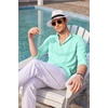image:imageCOOFANDY Mens Cuban Guayabera Shirt Casual Long Sleeve Button Down Shirts Band Collar Linen Summer Beach ShirtLight Green