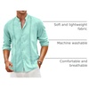 image:imageCOOFANDY Mens Cuban Guayabera Shirt Casual Long Sleeve Button Down Shirts Band Collar Linen Summer Beach ShirtLight Green