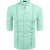 image:imageCOOFANDY Mens Cuban Guayabera Shirt Casual Long Sleeve Button Down Shirts Band Collar Linen Summer Beach ShirtLight Green