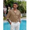 image:imageCOOFANDY Mens Cuban Guayabera Shirt Casual Long Sleeve Button Down Shirts Band Collar Linen Summer Beach ShirtLight Tan