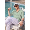 image:imageCOOFANDY Mens Cuban Guayabera Shirt Casual Long Sleeve Button Down Shirts Band Collar Linen Summer Beach ShirtMint Green