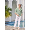 image:imageCOOFANDY Mens Cuban Guayabera Shirt Casual Long Sleeve Button Down Shirts Band Collar Linen Summer Beach ShirtMint Green