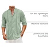 image:imageCOOFANDY Mens Cuban Guayabera Shirt Casual Long Sleeve Button Down Shirts Band Collar Linen Summer Beach ShirtMint Green