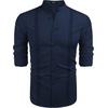 image:imageCOOFANDY Mens Cuban Guayabera Shirt Casual Long Sleeve Button Down Shirts Band Collar Linen Summer Beach ShirtNavy Blue
