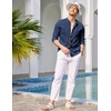 image:imageCOOFANDY Mens Cuban Guayabera Shirt Casual Long Sleeve Button Down Shirts Band Collar Linen Summer Beach ShirtNavy Blue
