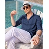 image:imageCOOFANDY Mens Cuban Guayabera Shirt Casual Long Sleeve Button Down Shirts Band Collar Linen Summer Beach ShirtNavy Blue