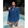 image:imageCOOFANDY Mens Cuban Guayabera Shirt Casual Long Sleeve Button Down Shirts Band Collar Linen Summer Beach ShirtRoyal Blue