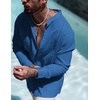 image:imageCOOFANDY Mens Cuban Guayabera Shirt Casual Long Sleeve Button Down Shirts Band Collar Linen Summer Beach ShirtRoyal Blue