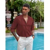 image:imageCOOFANDY Mens Cuban Guayabera Shirt Casual Long Sleeve Button Down Shirts Band Collar Linen Summer Beach ShirtWine Red