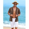 image:imageCOOFANDY Mens Cuban Guayabera Shirt Short Sleeve Casual Button Down Shirts Summer Beach Vacation ShirtsBrown