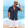 image:imageCOOFANDY Mens Cuban Guayabera Shirt Short Sleeve Casual Button Down Shirts Summer Beach Vacation ShirtsDark Navy