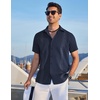 image:imageCOOFANDY Mens Cuban Guayabera Shirt Short Sleeve Casual Button Down Shirts Summer Beach Vacation ShirtsDark Navy