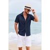image:imageCOOFANDY Mens Cuban Guayabera Shirt Short Sleeve Casual Button Down Shirts Summer Beach Vacation ShirtsDark Navy