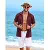 image:imageCOOFANDY Mens Cuban Guayabera Shirt Short Sleeve Casual Button Down Shirts Summer Beach Vacation ShirtsDeep Red