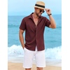 image:imageCOOFANDY Mens Cuban Guayabera Shirt Short Sleeve Casual Button Down Shirts Summer Beach Vacation ShirtsDeep Red
