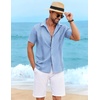 image:imageCOOFANDY Mens Cuban Guayabera Shirt Short Sleeve Casual Button Down Shirts Summer Beach Vacation ShirtsLight Blue