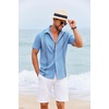image:imageCOOFANDY Mens Cuban Guayabera Shirt Short Sleeve Casual Button Down Shirts Summer Beach Vacation ShirtsLight Blue