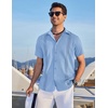 image:imageCOOFANDY Mens Cuban Guayabera Shirt Short Sleeve Casual Button Down Shirts Summer Beach Vacation ShirtsLight Blue