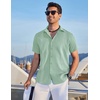 image:imageCOOFANDY Mens Cuban Guayabera Shirt Short Sleeve Casual Button Down Shirts Summer Beach Vacation ShirtsLight Green