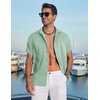 image:imageCOOFANDY Mens Cuban Guayabera Shirt Short Sleeve Casual Button Down Shirts Summer Beach Vacation ShirtsLight Green