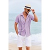 image:imageCOOFANDY Mens Cuban Guayabera Shirt Short Sleeve Casual Button Down Shirts Summer Beach Vacation ShirtsLilac