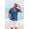 image:imageCOOFANDY Mens Cuban Guayabera Shirt Short Sleeve Casual Button Down Shirts Summer Beach Vacation ShirtsNavy