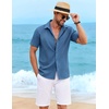 image:imageCOOFANDY Mens Cuban Guayabera Shirt Short Sleeve Casual Button Down Shirts Summer Beach Vacation ShirtsNavy