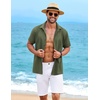 image:imageCOOFANDY Mens Cuban Guayabera Shirt Short Sleeve Casual Button Down Shirts Summer Beach Vacation ShirtsOlive Green