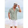 image:imageCOOFANDY Mens Cuban Guayabera Shirt Short Sleeve Casual Button Down Shirts Summer Beach Vacation ShirtsSage Green