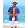 image:imageCOOFANDY Mens Cuban Guayabera Shirt Short Sleeve Casual Button Down Shirts Summer Beach Vacation ShirtsSky Blue