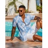 image:imageCOOFANDY Mens Hawaiian Shirt Short Sleeve Summer Button Down Shirts Tropical Vacation Beach Aloha Shirts with PocketBlue  White Leaf