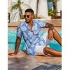 image:imageCOOFANDY Mens Hawaiian Shirt Short Sleeve Summer Button Down Shirts Tropical Vacation Beach Aloha Shirts with PocketLight Blue  White Leaf