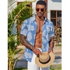 image:imageCOOFANDY Mens Hawaiian Shirt Short Sleeve Summer Button Down Shirts Tropical Vacation Beach Aloha Shirts with PocketLight Blue  White Leaf