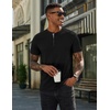 image:imageCOOFANDY Mens Henley Shirts Cotton Short Sleeve Casual TShirt for Men Button Henley Basic Tee Lightweight Summer TopBlack  Grey