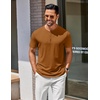 image:imageCOOFANDY Mens Henley Shirts Cotton Short Sleeve Casual TShirt for Men Button Henley Basic Tee Lightweight Summer TopLight Brown