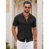 image:imageCOOFANDY Mens Knit Button Down Shirts Short Sleeve Polo Shirt Casual Vintage Summer Beach ShirtsBlack