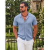 image:imageCOOFANDY Mens Knit Button Down Shirts Short Sleeve Polo Shirt Casual Vintage Summer Beach ShirtsClear Blue