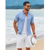 image:imageCOOFANDY Mens Knit Button Down Shirts Short Sleeve Polo Shirt Casual Vintage Summer Beach ShirtsClear Blue