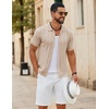image:imageCOOFANDY Mens Knit Button Down Shirts Short Sleeve Polo Shirt Casual Vintage Summer Beach ShirtsCream