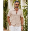 image:imageCOOFANDY Mens Knit Button Down Shirts Short Sleeve Polo Shirt Casual Vintage Summer Beach ShirtsCream