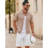 image:imageCOOFANDY Mens Knit Button Down Shirts Short Sleeve Polo Shirt Casual Vintage Summer Beach ShirtsKhaki
