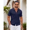 image:imageCOOFANDY Mens Knit Button Down Shirts Short Sleeve Polo Shirt Casual Vintage Summer Beach ShirtsNavy Blue