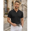 image:imageCOOFANDY Mens Knit Polo Shirts Short Sleeve Textured Polo Shirt VNeck Casual Stretch Summer Golf TopsBlack